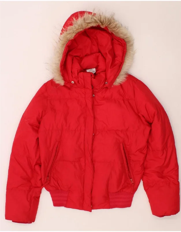 Women's Coats with ZipperADIDAS Womens Hooded Padded Jacket UK 10 Small Red Polyester