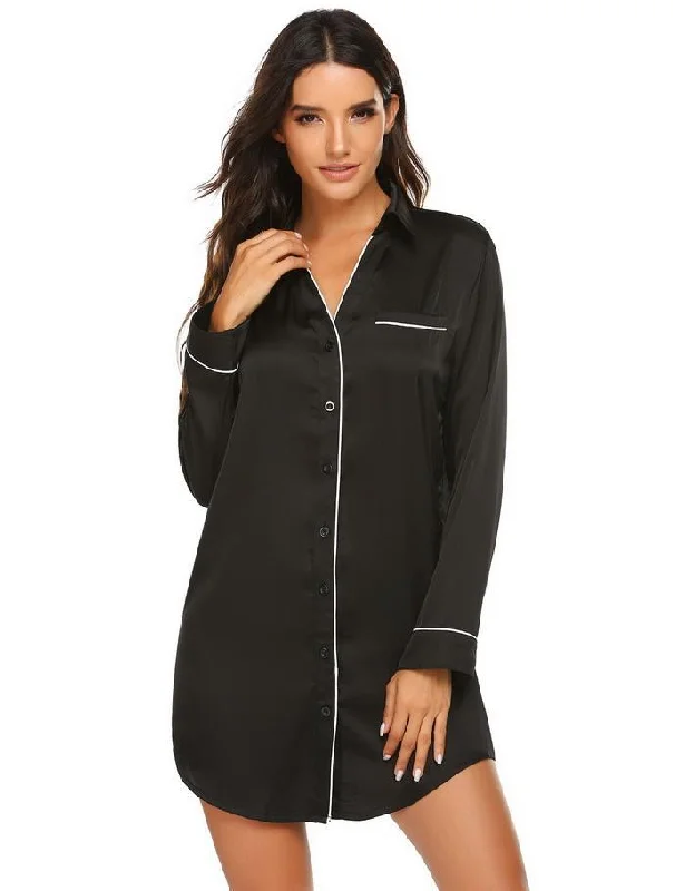 women's pajamas with a vintage lookLong Sleeve Turndown Collar Sleepshirt