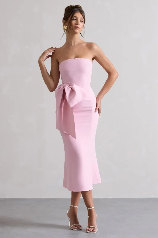 Women's Sweetheart-Neck DressesTo Me | Pink Bandeau Midi Dress With Oversized Bow