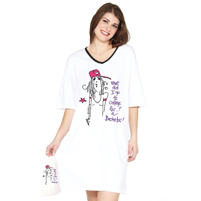 women's pajamas for those who cherish softness"What did I go to college for? a Bachelor" Nightshirt in a Bag