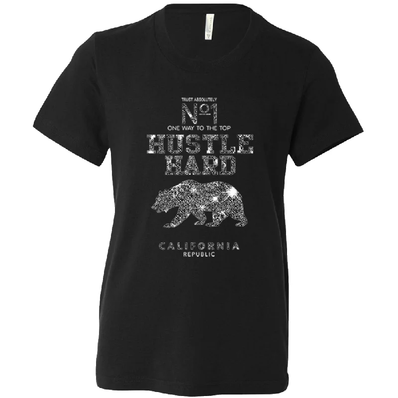 Women's Hooded Sweatshirts with Front PocketsCalifornia Hustle Hard Sparkle Asst Colors Youth T-Shirt/tee