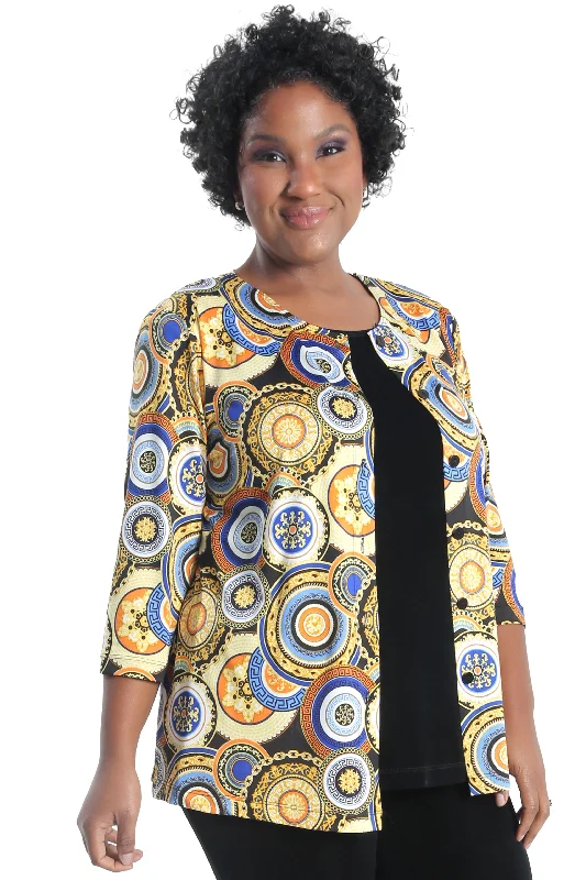 Women's Cropped PantsVikki Vi Jersey Royal Medallion Cardigan