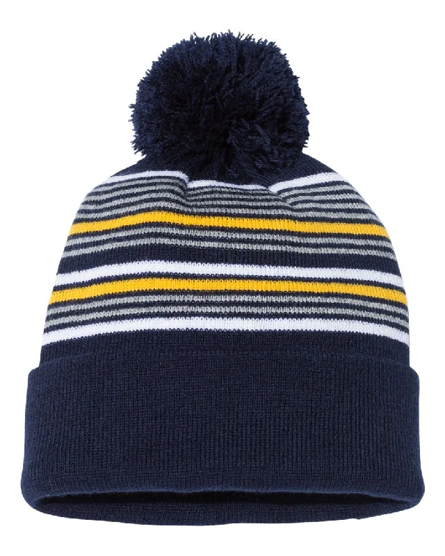 Women's Leather CoatsSportsman 12" Striped Pom-Pom Cuffed Beanie SP60