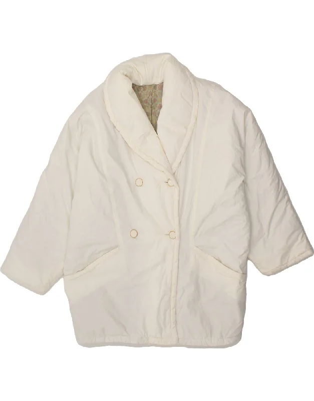 Stylish Women's CoatsVINTAGE Womens Double Breasted Windbreaker Jacket UK 16 Large White Cotton