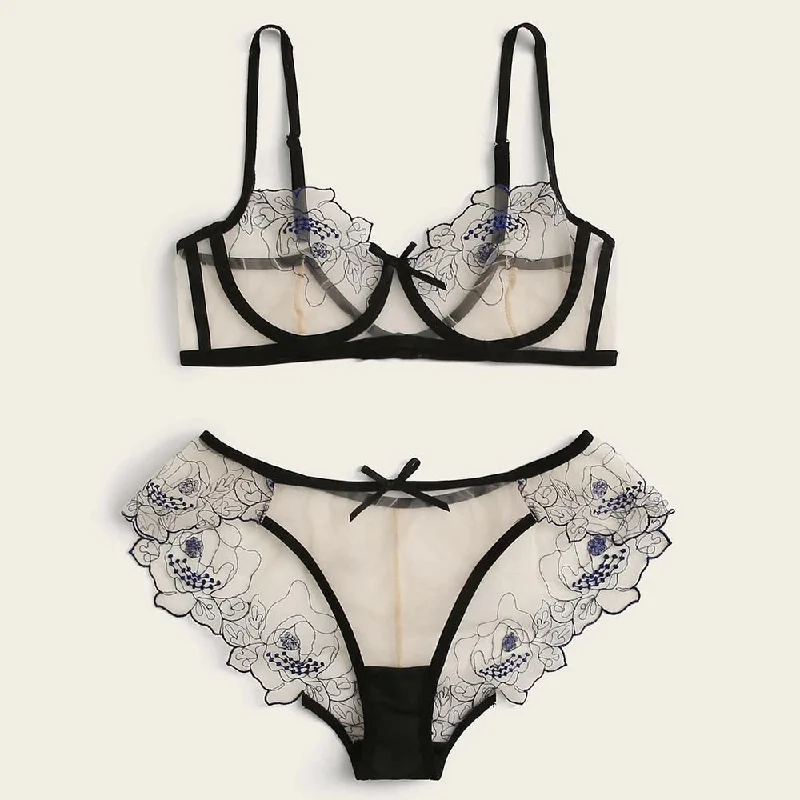 balconette bra for cleavage enhancementSee-through lingerie set