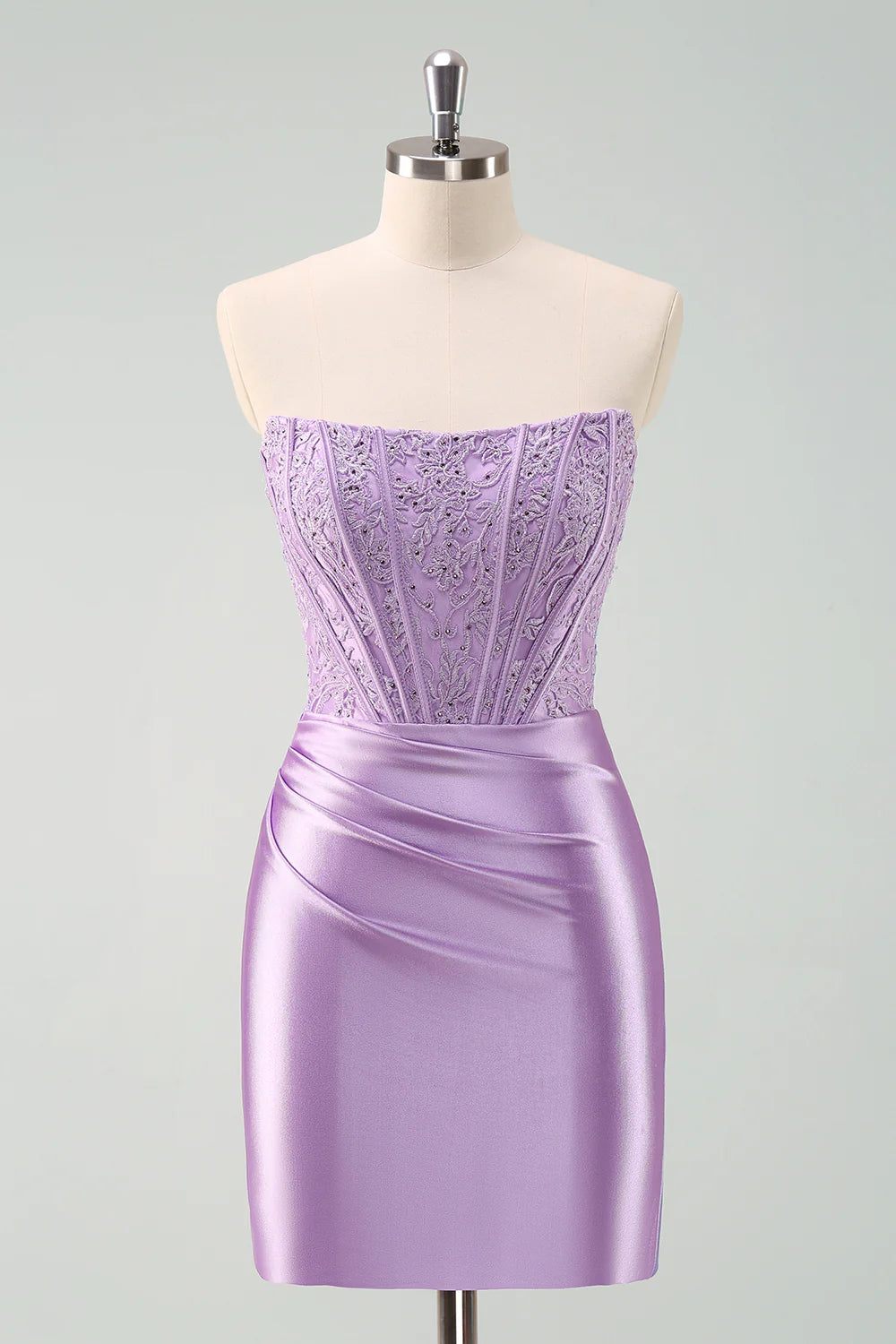 Women's Shirt Collar DressesAmzcw Stylish Purple Bodycon Pleated Beaded Corset Short Homecoming Dress