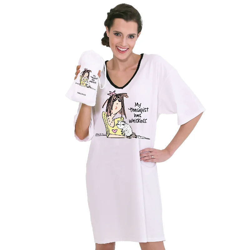 women's pajamas with a timeless appeal"My Therapist Has Whiskers"  Nightshirt in a Bag"