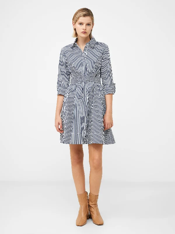 Women's Boat Collar DressesStripe Belted Mini Shirt Dress