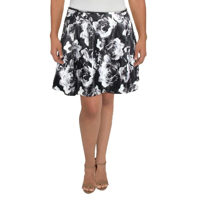 Women's Knit SkirtsJuniors Womens Satin Floral Print A-Line Skirt