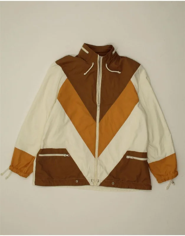 Women's Down CoatsVINTAGE Womens Rain Jacket EU 38 Medium Brown Colourblock Polyester