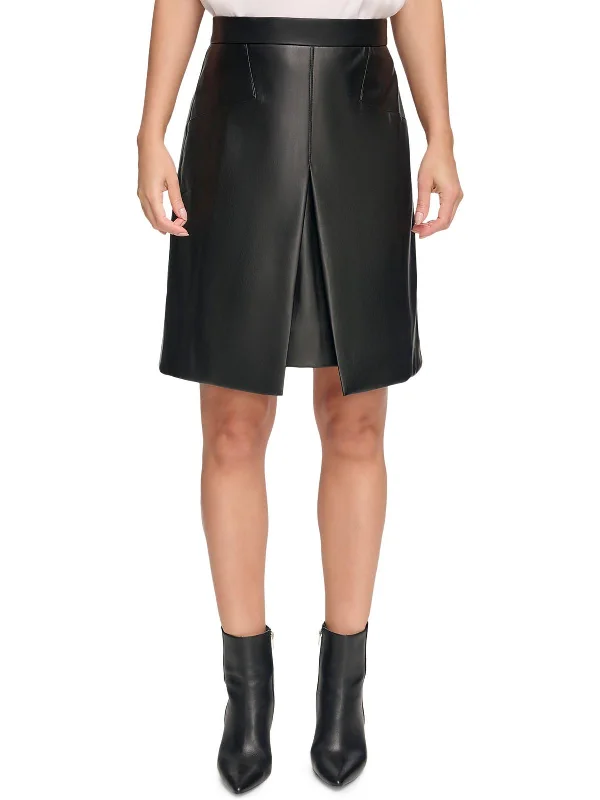 Women's Straight Hem SkirtsWomens Faux Leather Office A-Line Skirt