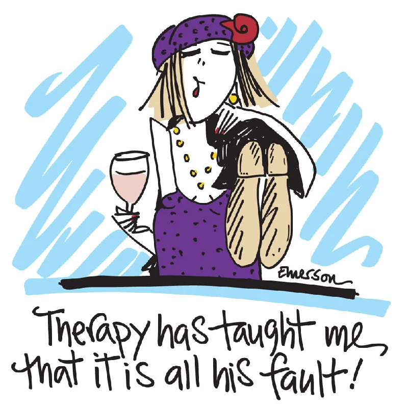 women's pajamas for movie nights"Therapy has taught me. it's all his fault"  Nightshirt In Bag