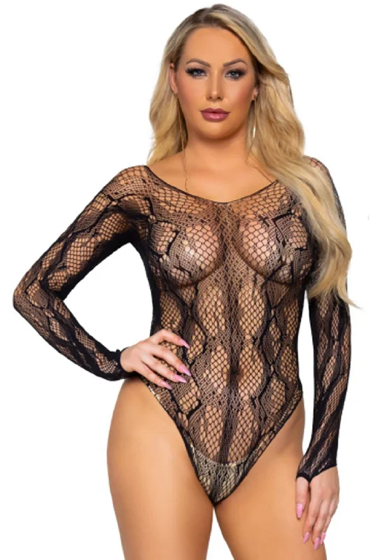 plus-size waist cincher with power mesh for supportPython net long sleeved bodysuit