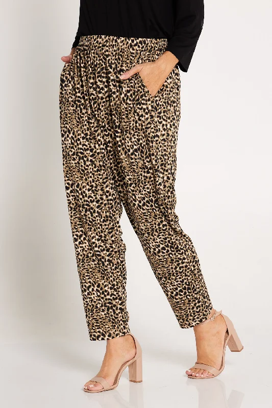 Women's Jodhpurs with Mid WaistDani Ribbed Pants - Leopard