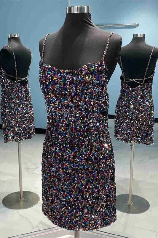 Women's Cut-Out DressesChic Colorful Sequined Short Bodycon Dress       S5322