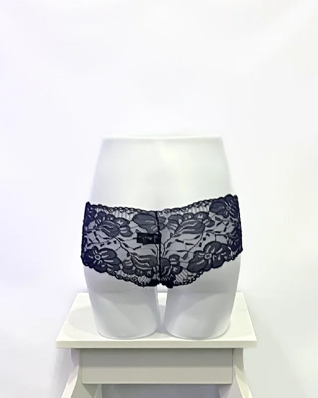 stretch lace panties with a sheer overlay and high-cut legs for a seductive flairLace Boyshort