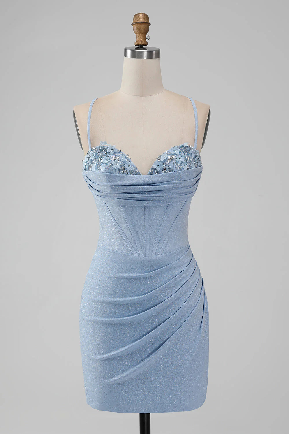 Women's Sheath DressesAmzcw Light Blue Bodycon Spaghetti Straps Corset Short Homecoming Dress