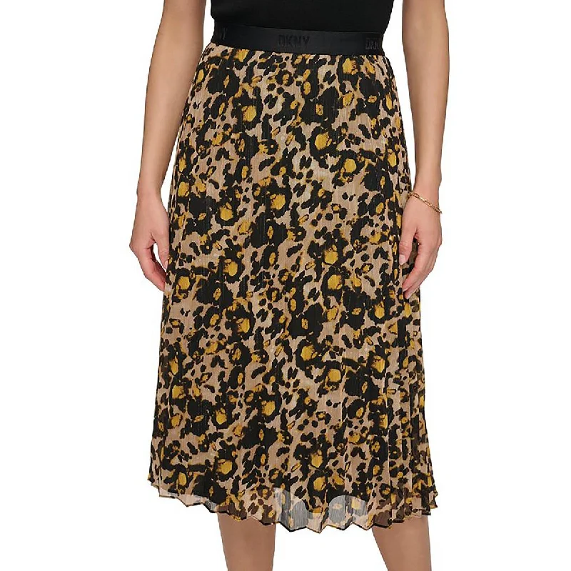 Women's Stretch SkirtsWomens Metallic Animal Print Midi Skirt