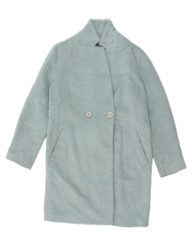 Women's Wool CoatsLAURA ASHLEY Womens Oversized Double Breasted Coat UK 8 Small Blue Acrylic