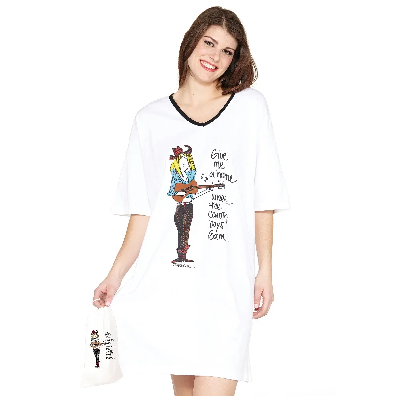 women's pajamas with built-in bra"Give Me A Home Where The Country Boys Roam", Nightshirt In A Bag