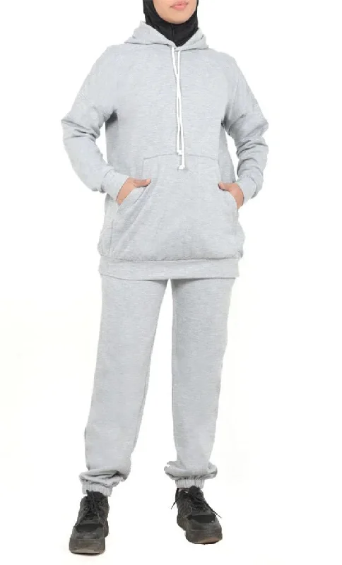 Women's Hooded Sweatshirts with Terry Cloth LiningGirls Warm Grey Fleece Track Set-White