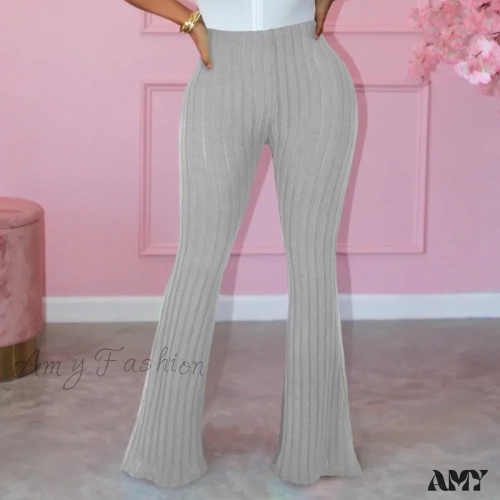 Women's Jodhpurs with U-Shaped CollarSpring Autumn Elastic Waist Solid Stripe Bodycon Sexy Casual Trouser