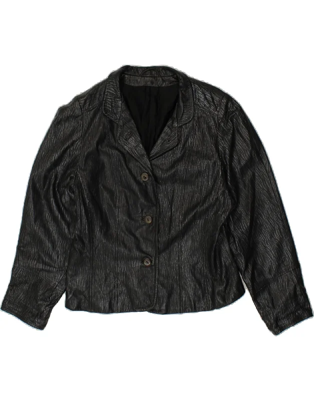 Women's Parka CoatsVINTAGE Womens 3 Button Leather Blazer Jacket UK 12 Medium Black Leather