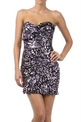 Women's Empire Waist DressesDress Metallic Purple Ruffle Strapless Tube Bodycon Club Stretch Ruffle Sexy