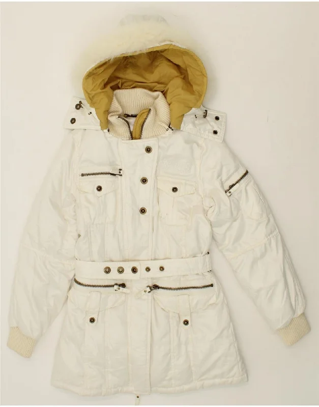 Women's Coats with Fur Trimmed ZipperPHARD Womens Hooded Padded Jacket UK 1O Small White Polyester