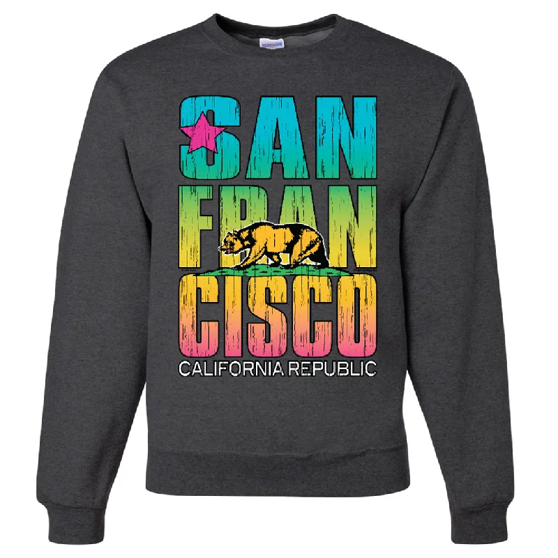 Women's Hooded Sweatshirts with Cozy FabricSan Francisco California Neon Rainbow Crewneck Sweatshirt