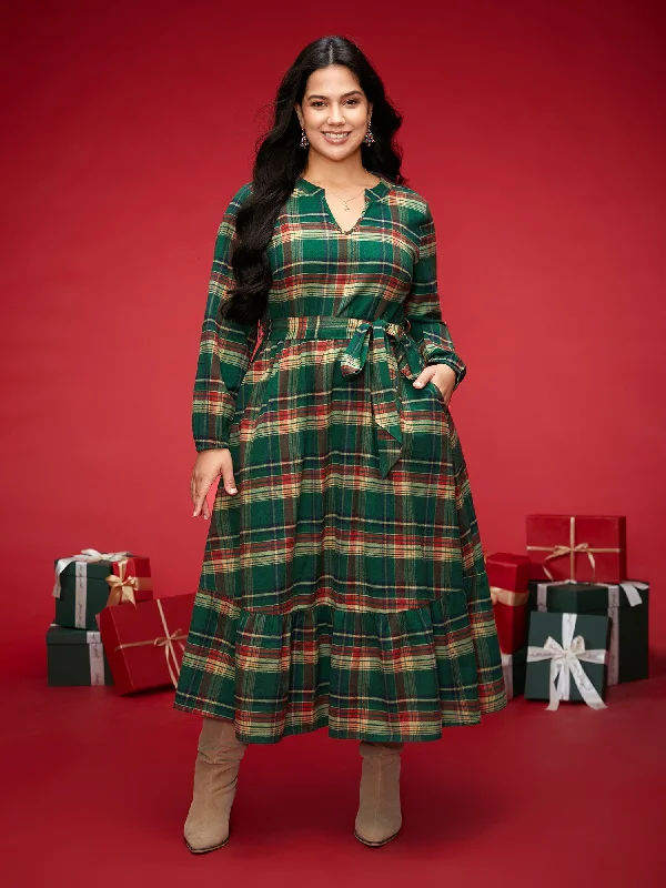 Women's Square-Neck DressesFestive Notched Collar Plaid Dress