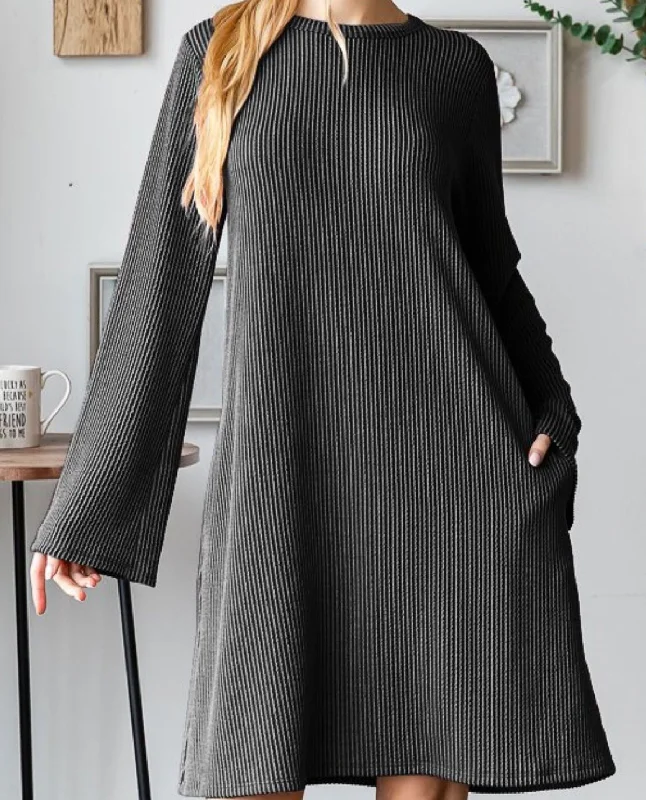 Women's Shawl Collar DressesPlus Long Sleeve Rib Dress