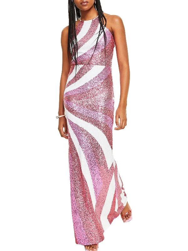 Women's Notched Collar DressesJuniors Womens Sequined Halter Evening Dress