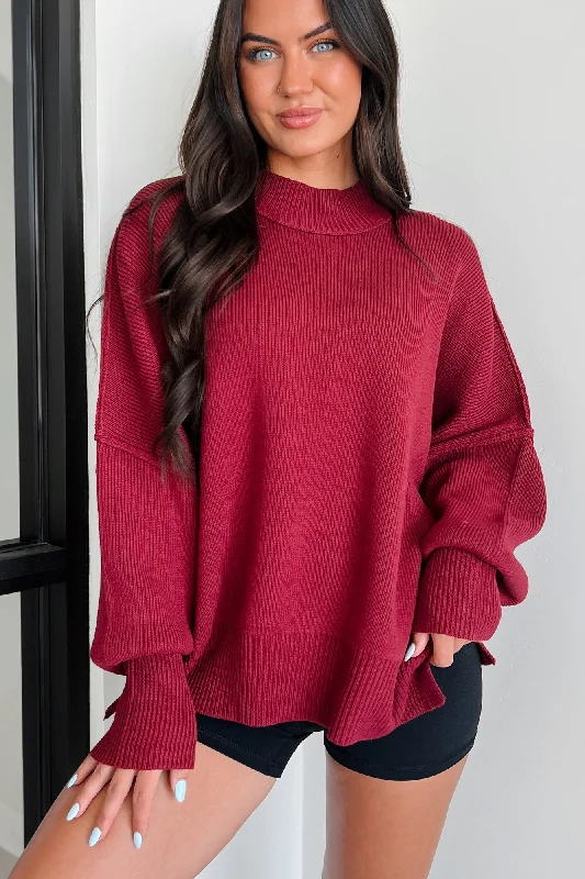 Women's Blouse with High CollarAuden Oversized Zenana Sweater (Cabernet)