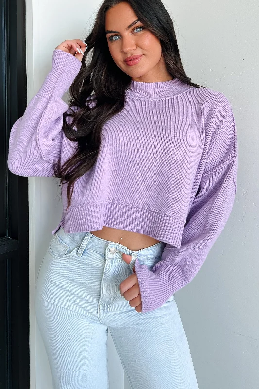 Women's Blouse with PleatsCheerful Charm Oversized Zenana Crop Sweater (Lavender)