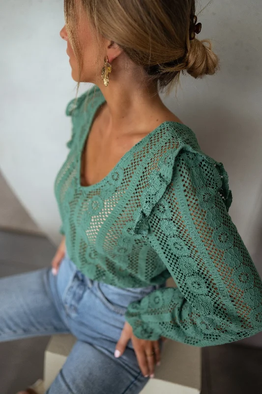 Women's Blouse with V-Shaped HemGreen Lace Mencia Blouse