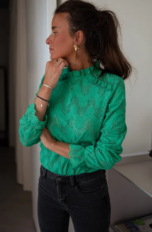 Women's Blouse with Asymmetrical HemGreen Walker Blouse