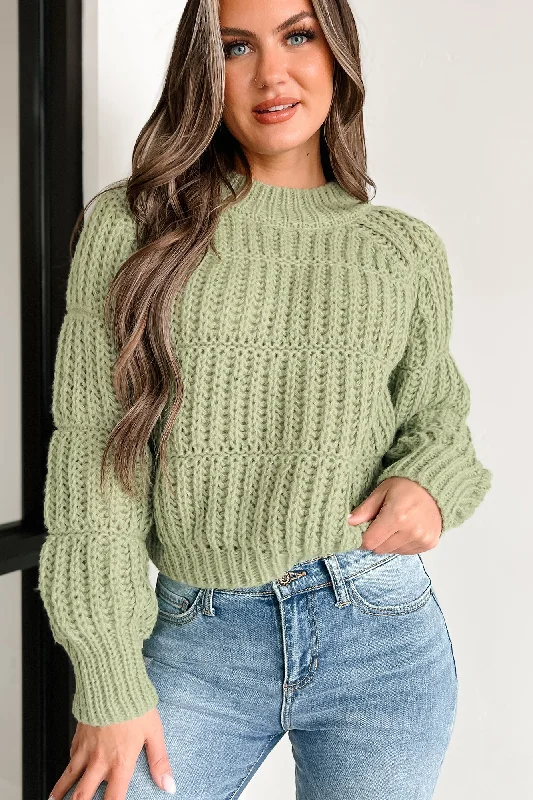 Women's Solid BlouseHit Me With The Truth Chunky Knit Sweater (Matcha)