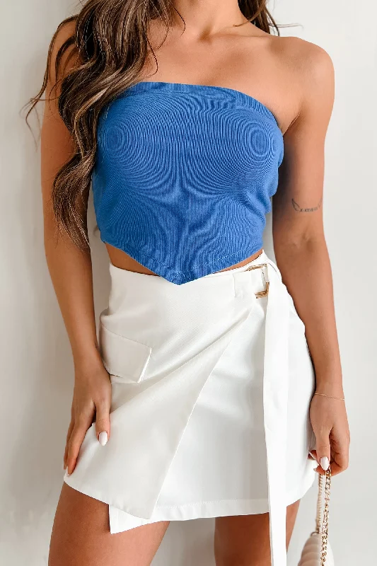 Women's Silk BlouseI Won't Compromise Ribbed Bandana Tube Top (Blue)