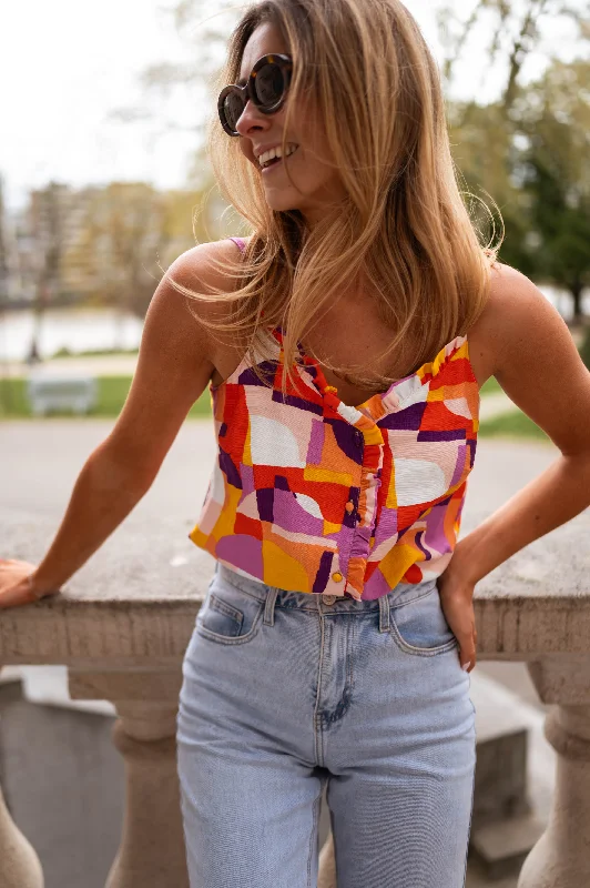 Women's Blouse with High CollarOrange and Purple Elvira Top