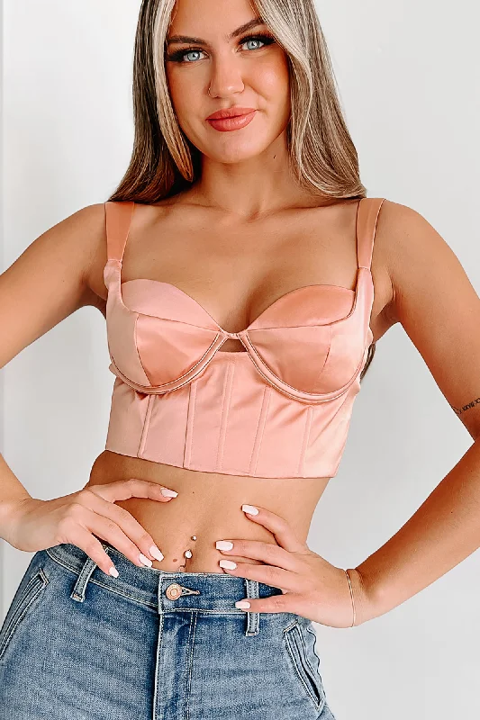 Women's Blouse with FlouncesRefresh Your Memory Satin Bustier Crop Top (Mauve)