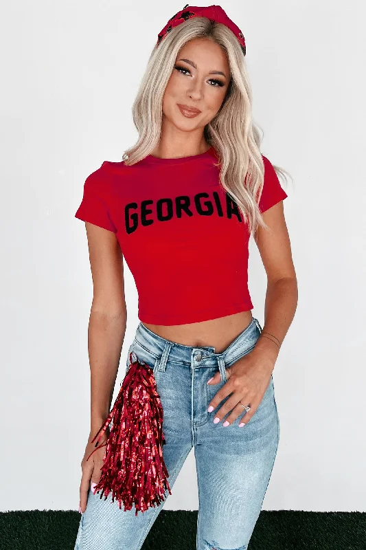 Women's Blouse with Bell SleevesRep My Team Textured Graphic Tee (Georgia)