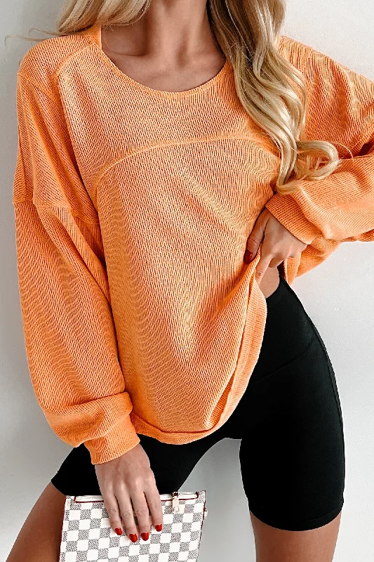 Women's Blouse with Long LengthSplit Second Decisions Textured Knit Long Sleeve Top (Mango)