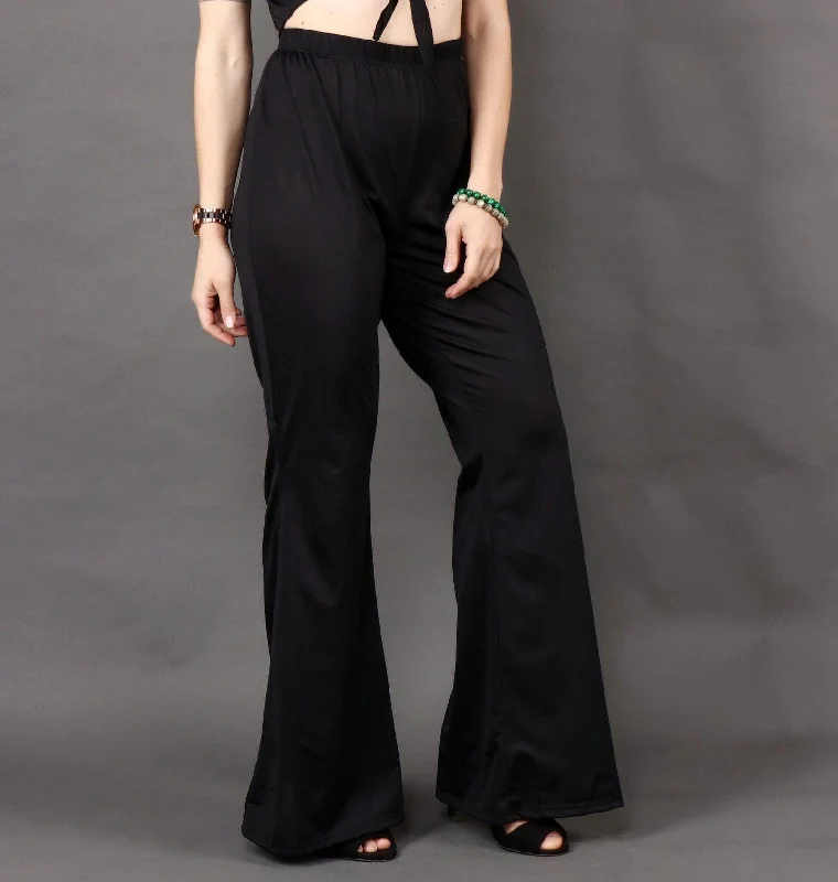 women's pajamas with pocketsBlack Solid Flared Pants