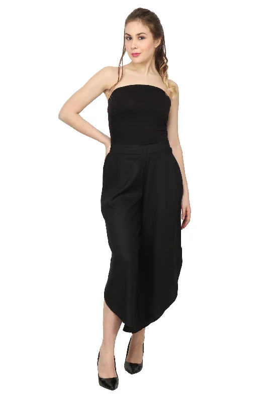 women's pajamas with button-flyBlack Solid Side Slit Pants