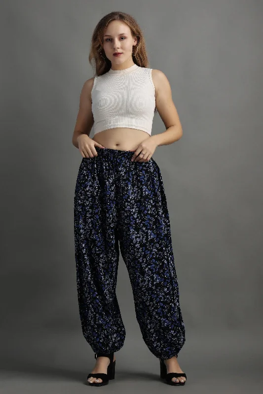 women's pajamas with breathable fabricBlue Floral Printed Harem Pants