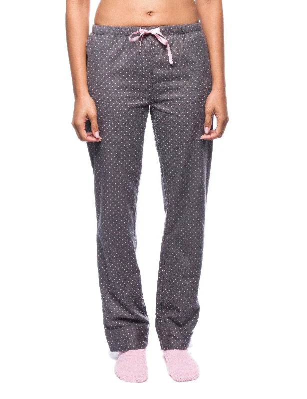 women's pajamas for winter warmthWomens Premium 100% Cotton Flannel Lounge Pants - Pindots Charcoal