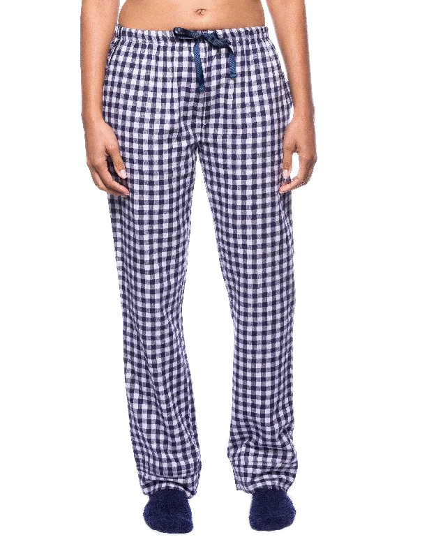 women's pajamas for all-night comfortWomens Premium 100% Cotton Flannel Lounge Pants - Gingham Blue/Heather