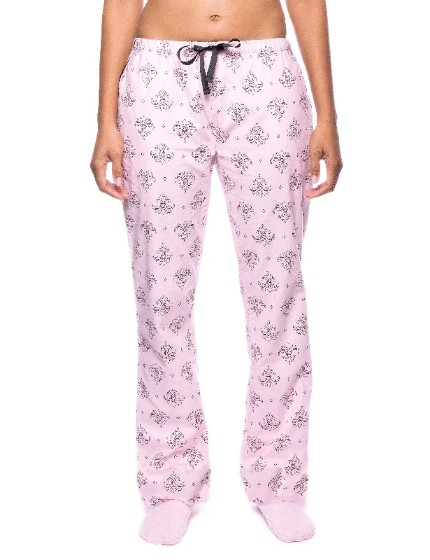 women's pajamas for a night of restWomens Premium 100% Cotton Flannel Lounge Pants - Fleur Pink/Black