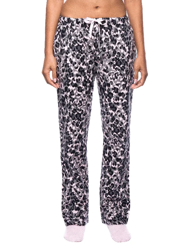 women's pajamas designed for sleepWomens Premium 100% Cotton Flannel Lounge Pants - Leopard Pink/Grey